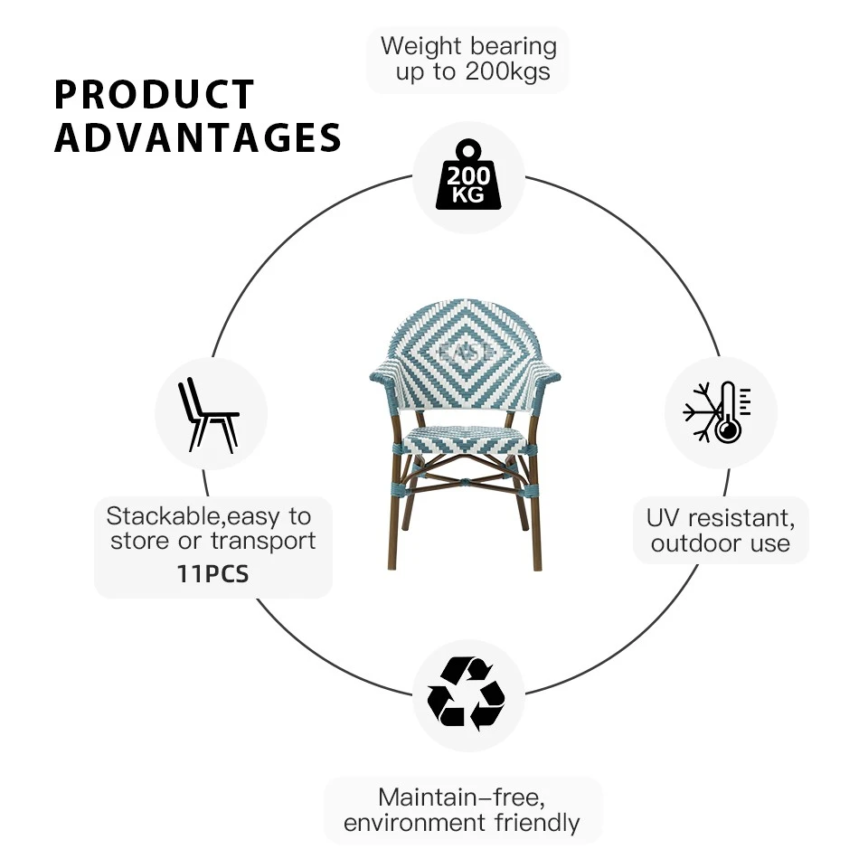 Aluminum Rattan Outdoor French Bistro Chairs high quality