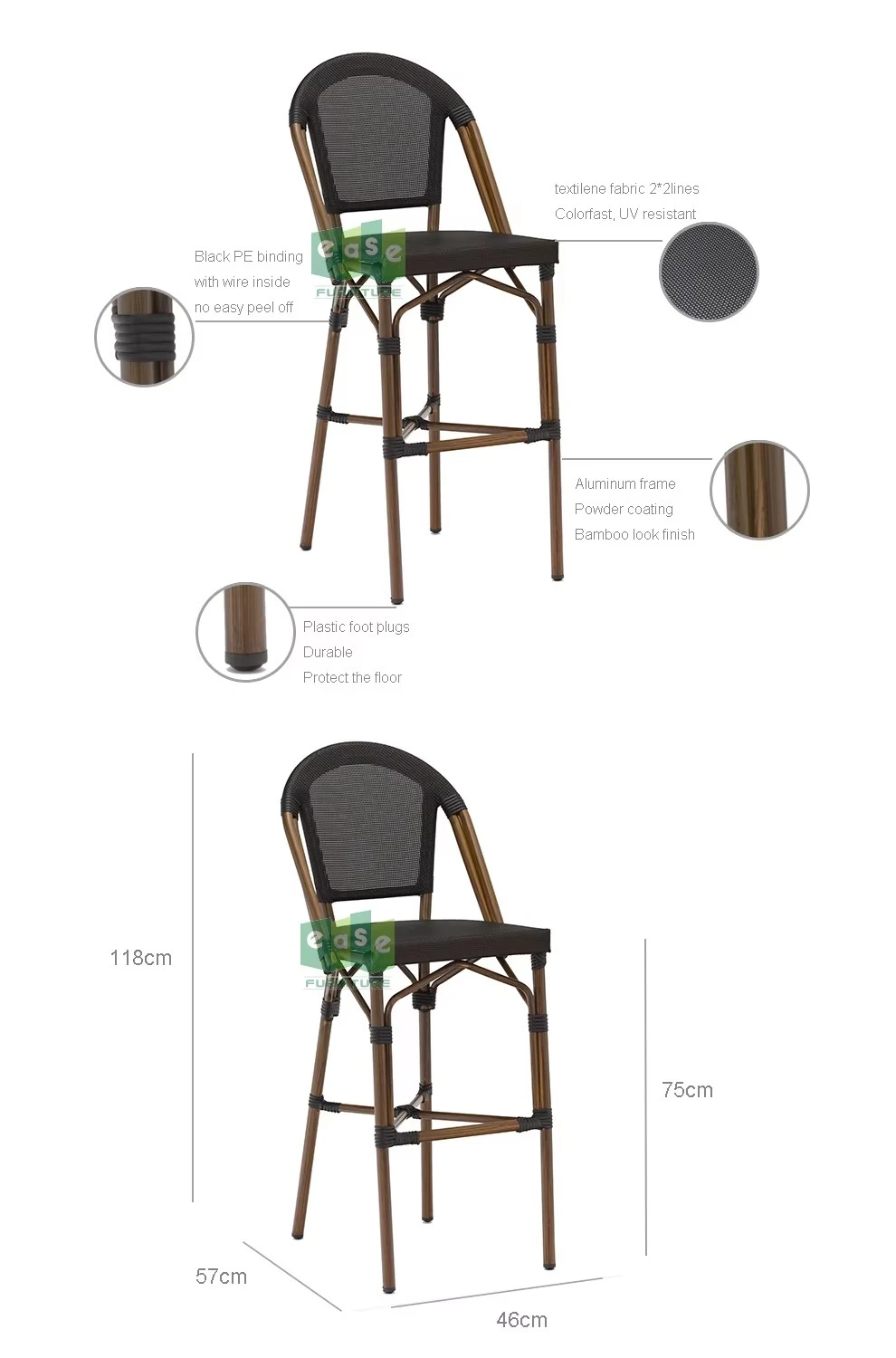 Black Textilene Aluminum Outdoor Bar Stools Factory in China Black Textilene Aluminum Outdoor Bar Stools Factory in China